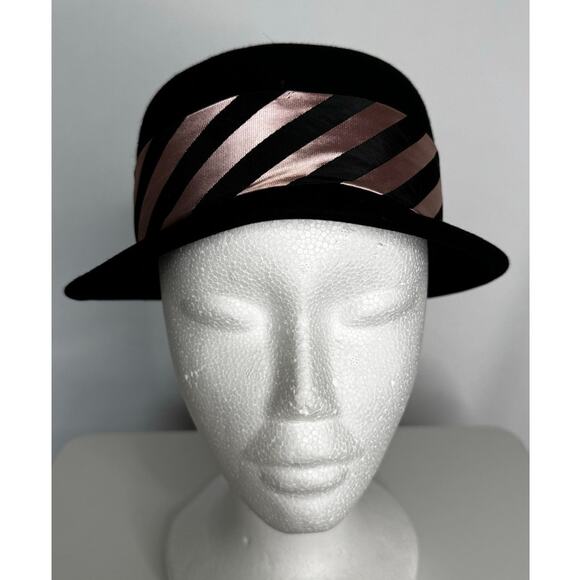 1950s–60s Austelle Black Felt Bowler Hat Pink Ribbon small main image 6